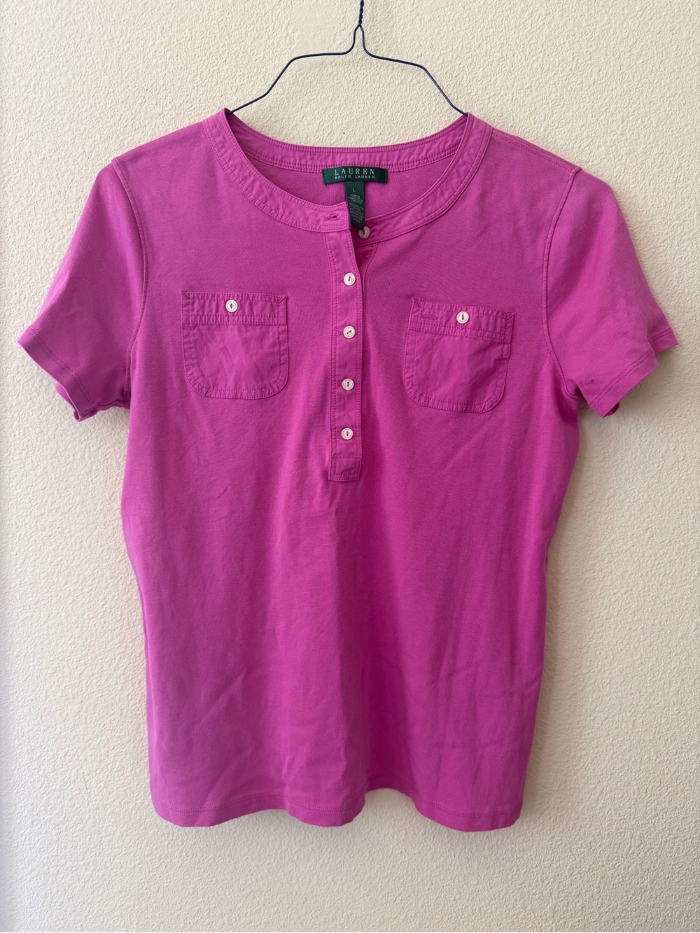 Lauren Ralph Lauren Women’s Pink Short-Sleeve Henley Tee Size L